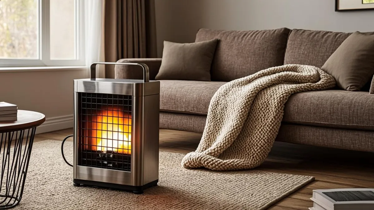 Small space heater warming a modest living room in winter