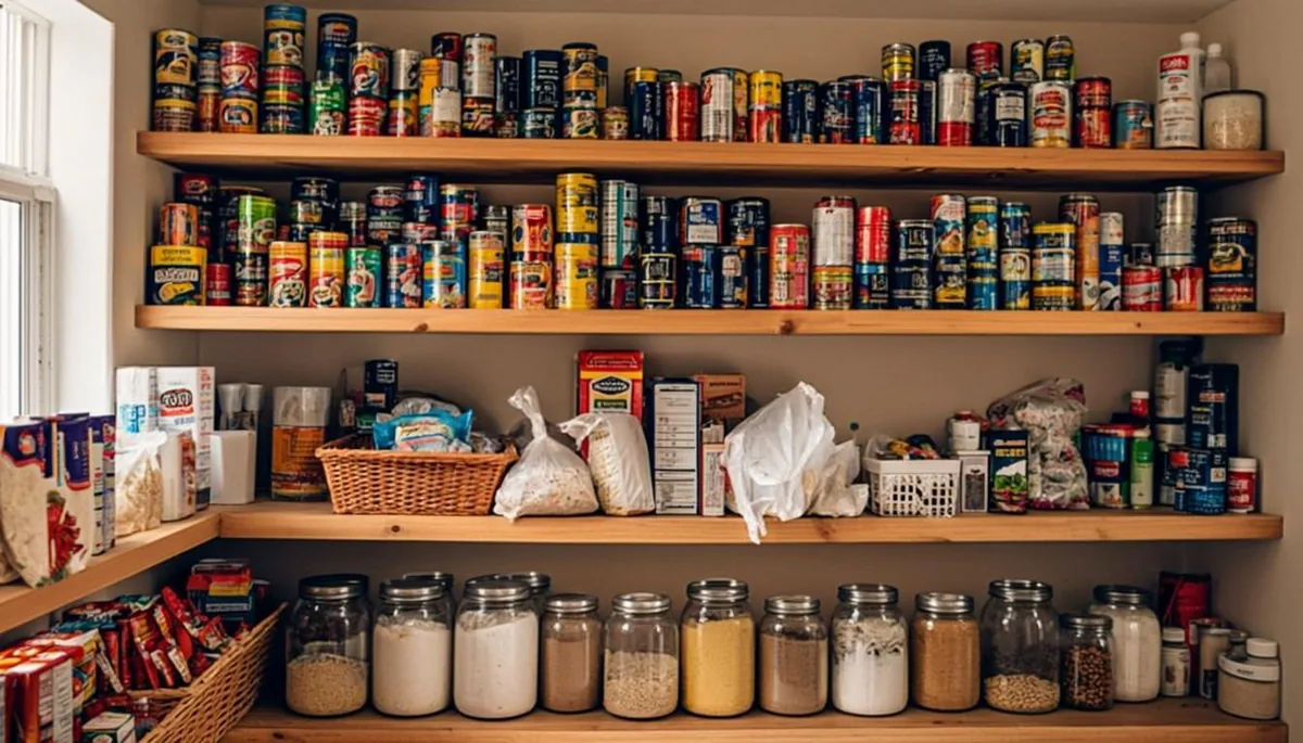 Organized pantry with canned goods and staples