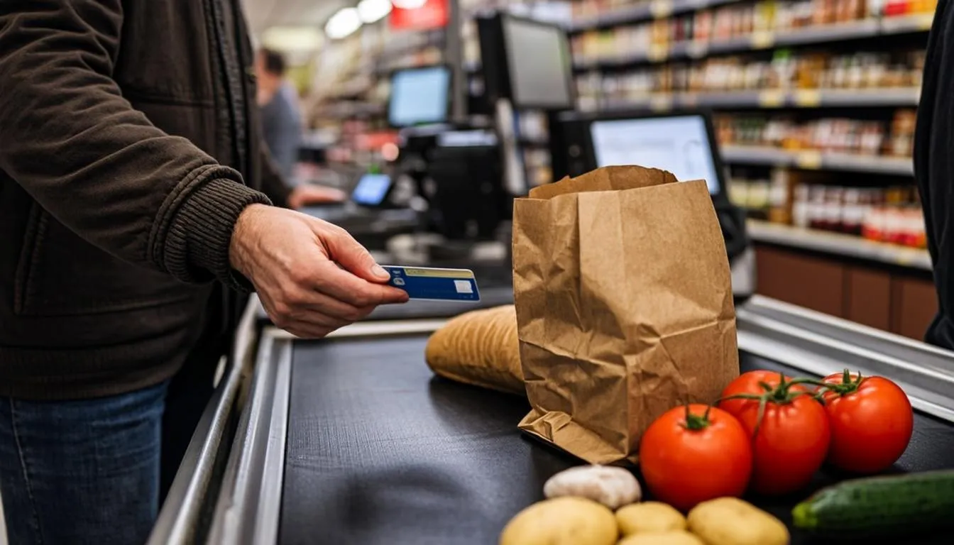 New Jersey resident buying groceries with the Families First EBT card at a supermarket