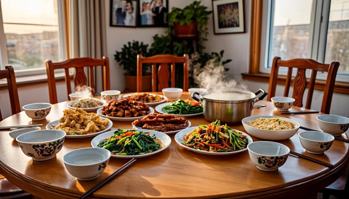 Family dinner table with affordable home-cooked food