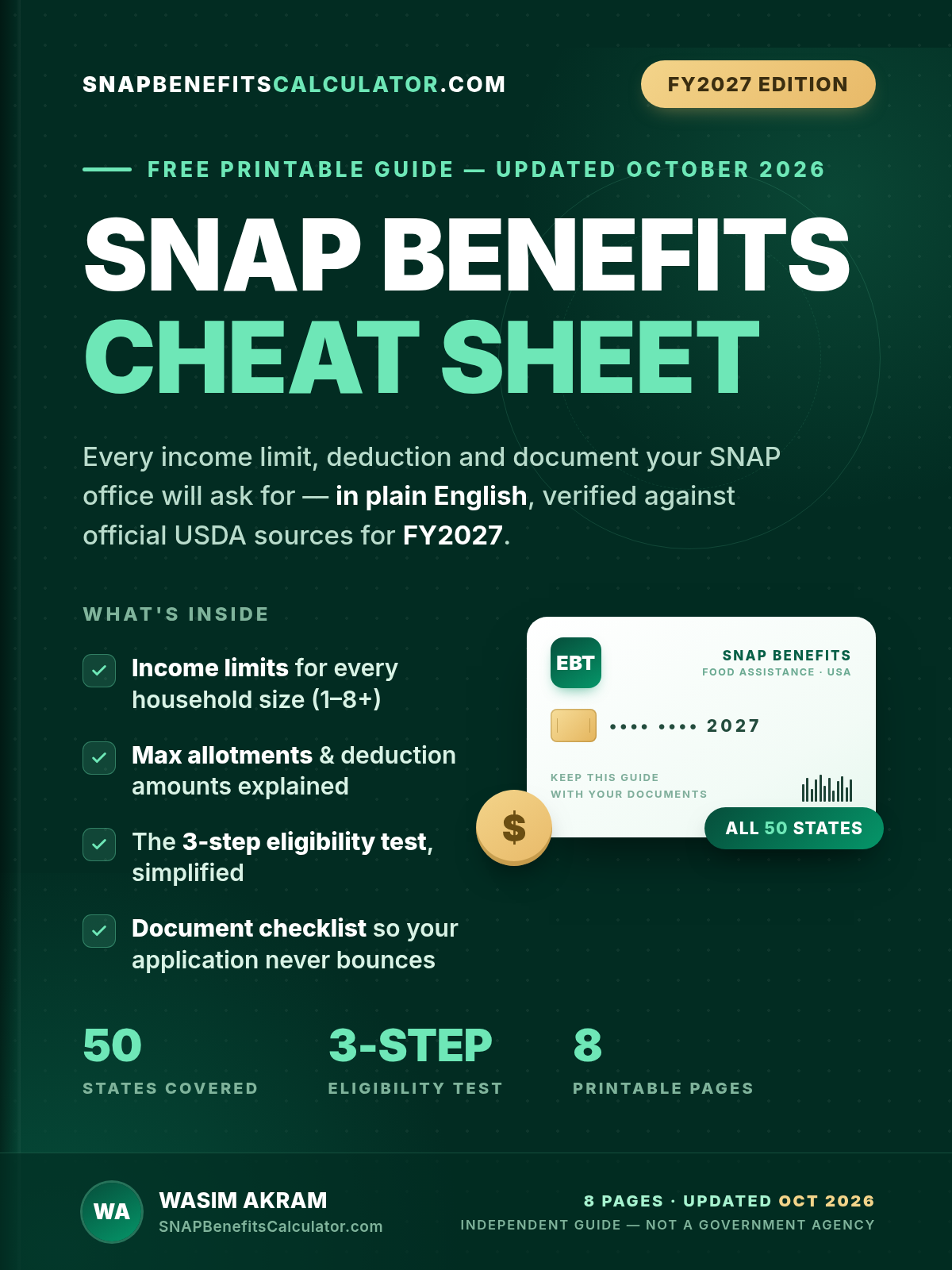 SNAP Benefits Cheat Sheet FY2027 — free printable PDF